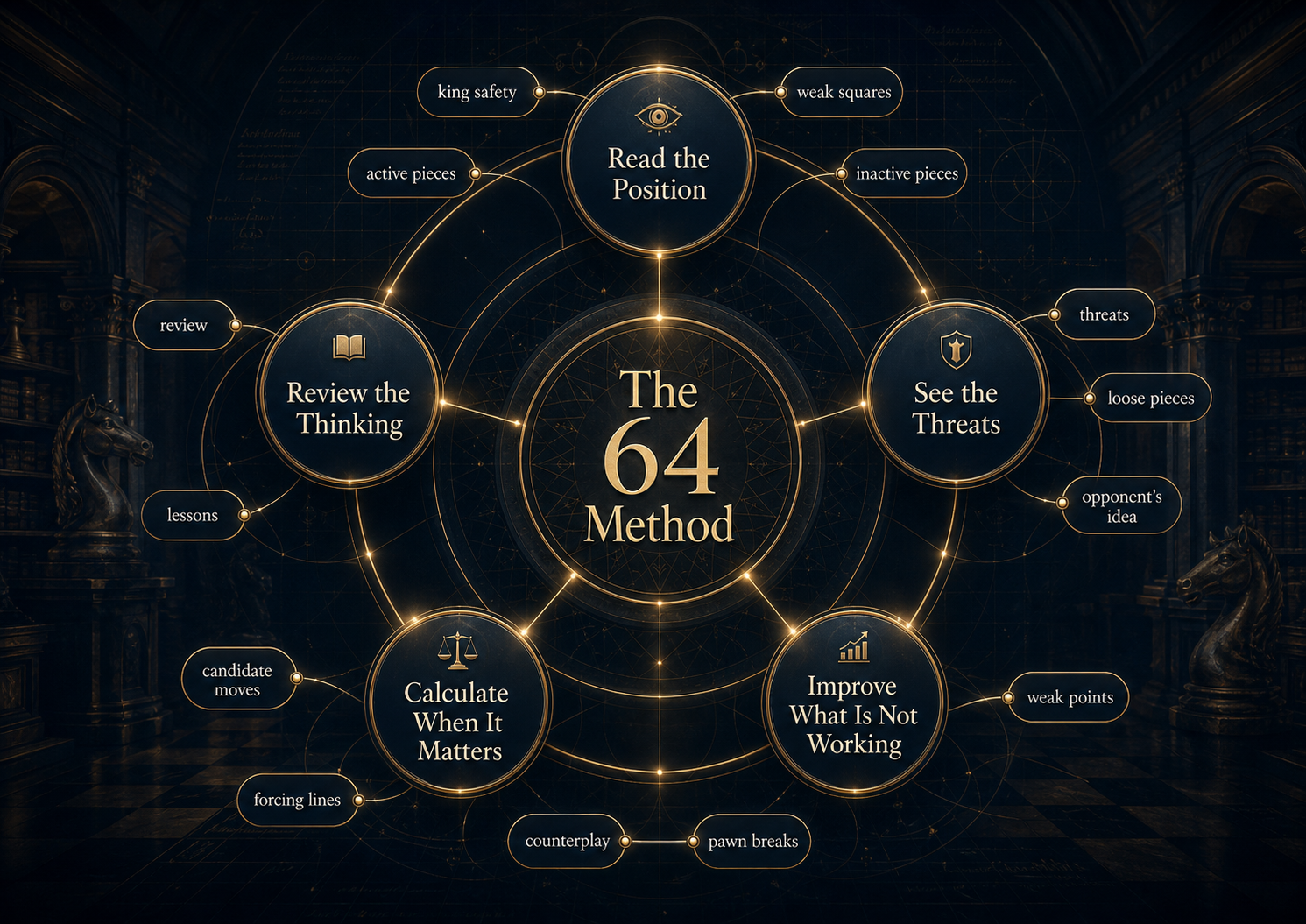 The 64 Method chess thinking map for calculation and decision making